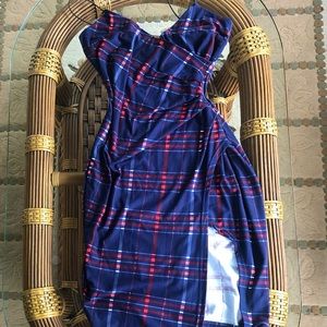 Plaid dress with split thigh